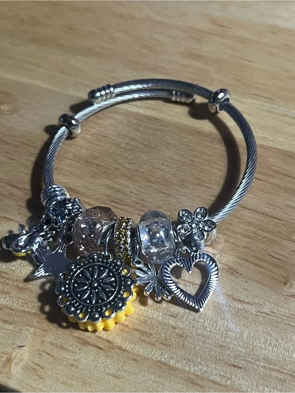 Sunflower Charm Bangle Bracelet - Yellow Sunflower Women Jewelry B197
